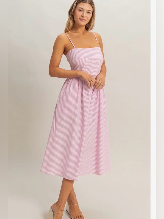 HYFVE Dresses & Skirts - HYFVE Pink White Stripe Smocked Midi Dress Size S/M/L | P2P 14-16